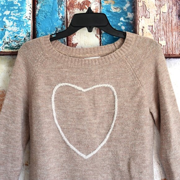 Women's Lauren Conrad Sweater Long Sleeve Heart MEDIUM Taupe Cream - Picture 2 of 13